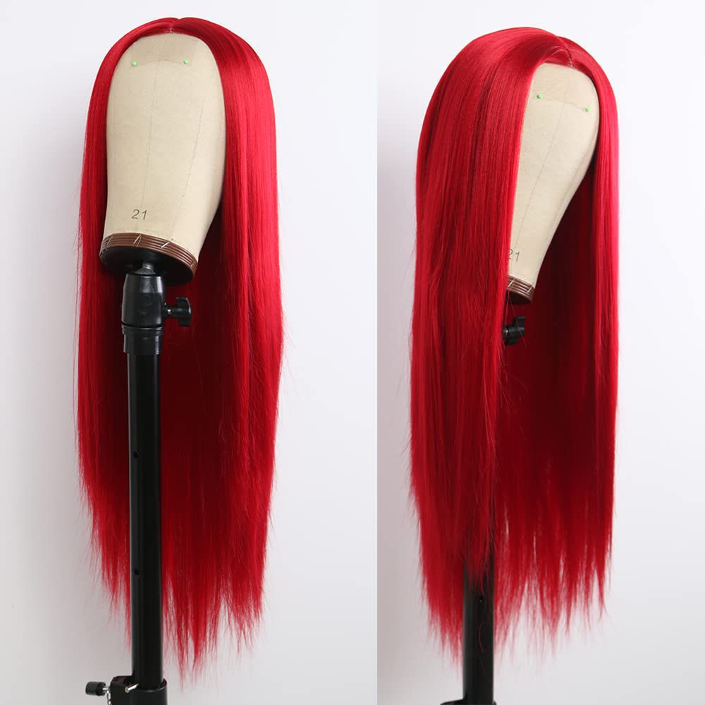 Cross-border Wig European and American Women's Dirty Orange Extended Middle Straight Hair Chemical Fiber Head Cover Front Lace T-shaped Foreign Trade Wig