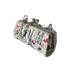 Eiffel Tower lipstick bag European and American fashion Pu printing women's jewelry bag iron clip with iron chain lipstick bag