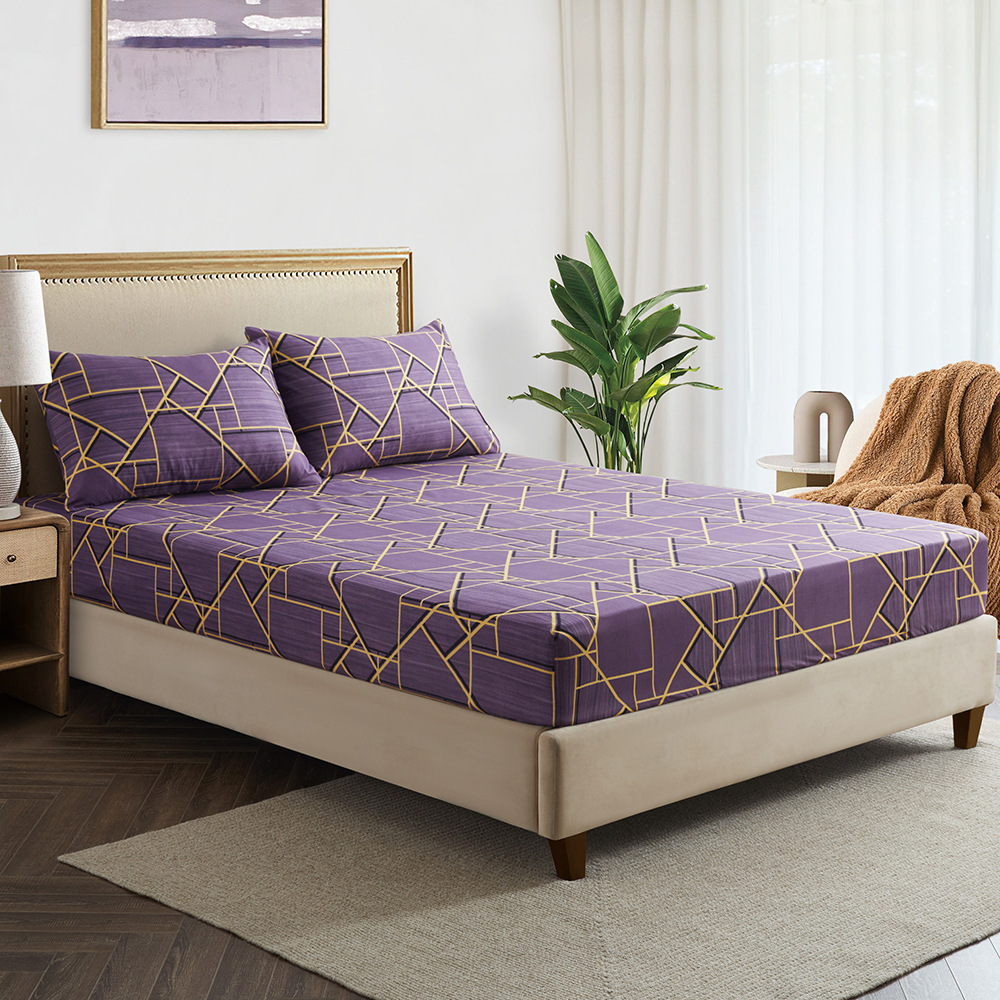 Purple And Gold Honeycomb Geometric Mattress Cover Polyester 3D Printed Bedspread_voghion.com