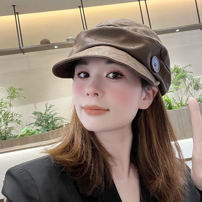 皮质八角帽日系复古贝雷帽女春秋小众文艺显脸小百搭报童帽画家帽|undefined