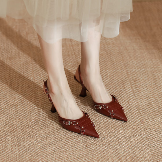 Huizhou Women's Shoes Summer Women's 2025 French High Heels Women's High-end Sense Rear Empty Toe Women's Sandals Women's Side Empty