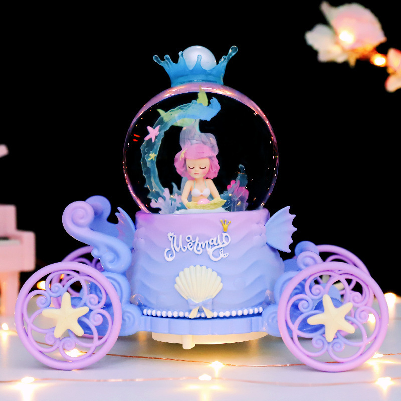 マーメイドプリンセス城クリスタルボールオルゴール回転トロイの木馬オルゴール女の子誕生日プレゼントクリエイティブおもちゃ|undefined