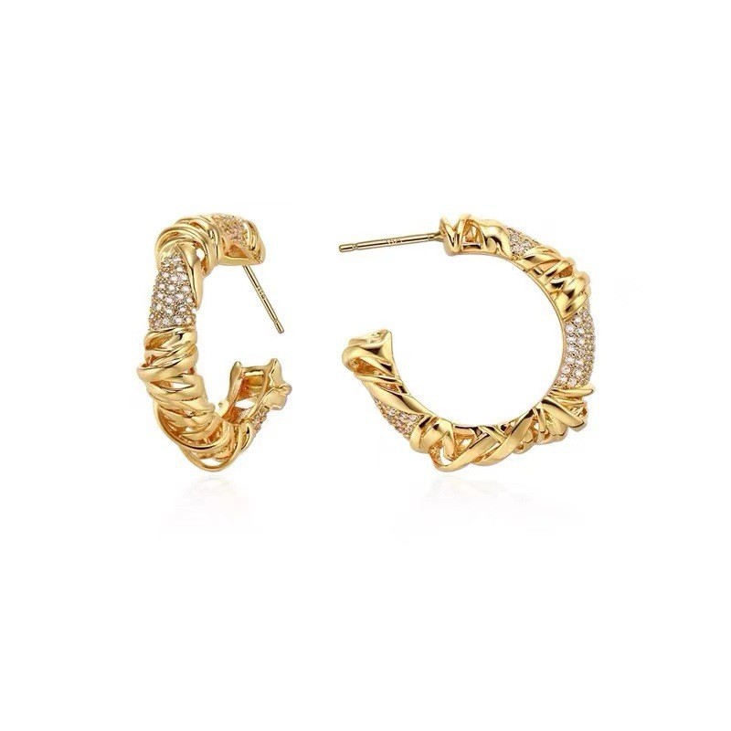 F8778A 마이크로 파베 C자형 골드 브레이드 이어링