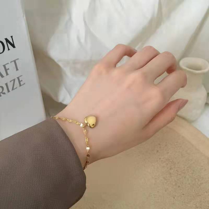 Real Gold Plated Plating Material Bracelets Classification Daily Occasion PVD Coated Real Gold Plated Heart Shape Titanium Steel Elegant Waterproof Non Tarnish Bracelets