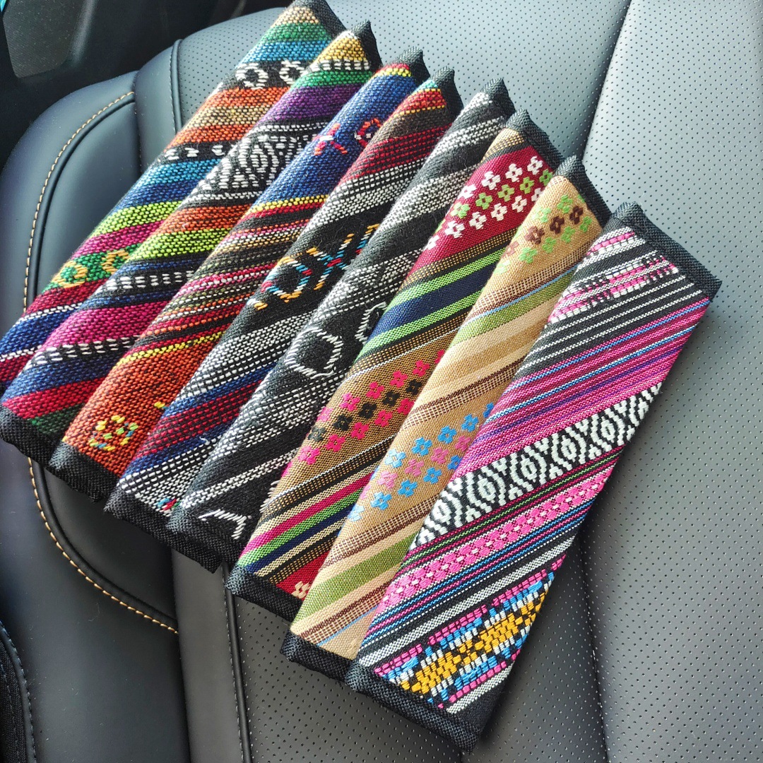 Ethnic Style Seat Belt Shoulder Cover Linen Car Safety Belt Anti-Neck Protective Cover Car Supplies Interior Decoration