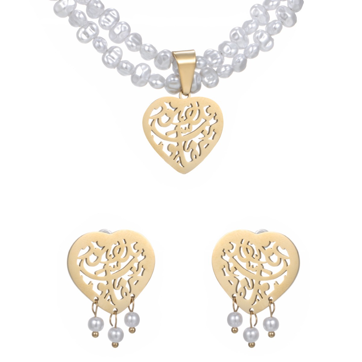 Xuping joyería de acero inoxidable amor perlas collar conjunto de otoño y invierno de moda europea y americana pendientes retro para mujeres