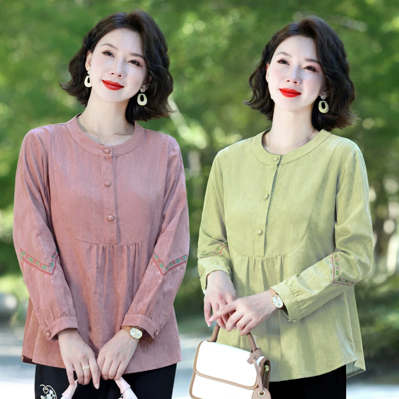 2025 Осенняя мода для мам: вязаный свитер для молодости, новый весенне-осенний стиль для женщин среднего и старшего возраста, топ с круглым вырезом