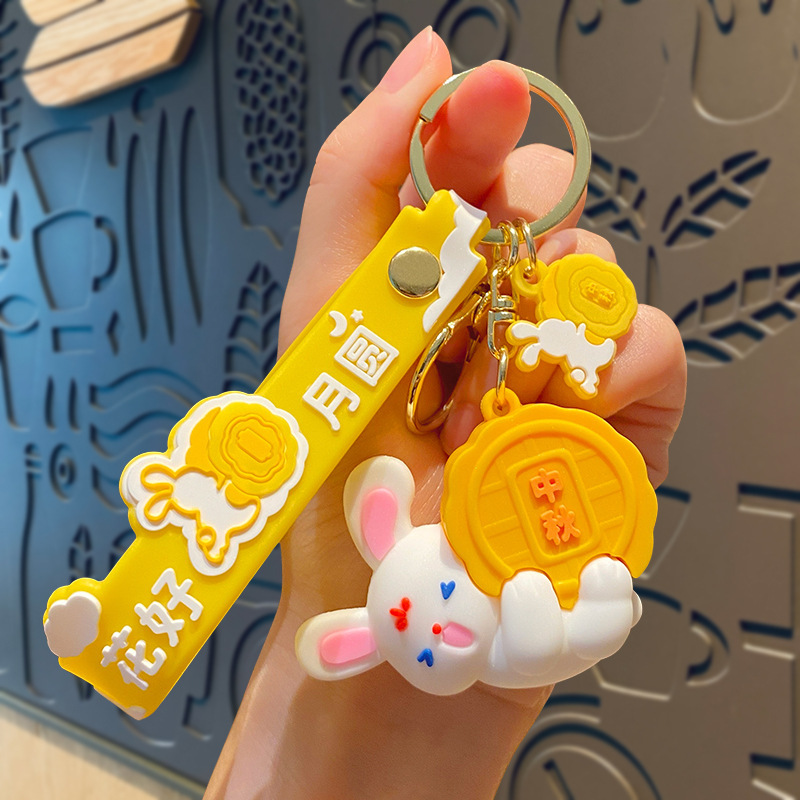 漫画中秋節革月餅ウサギキーホルダークリエイティブ月祭りかわいいスクールバッグペンダント小さなギフト卸売|undefined