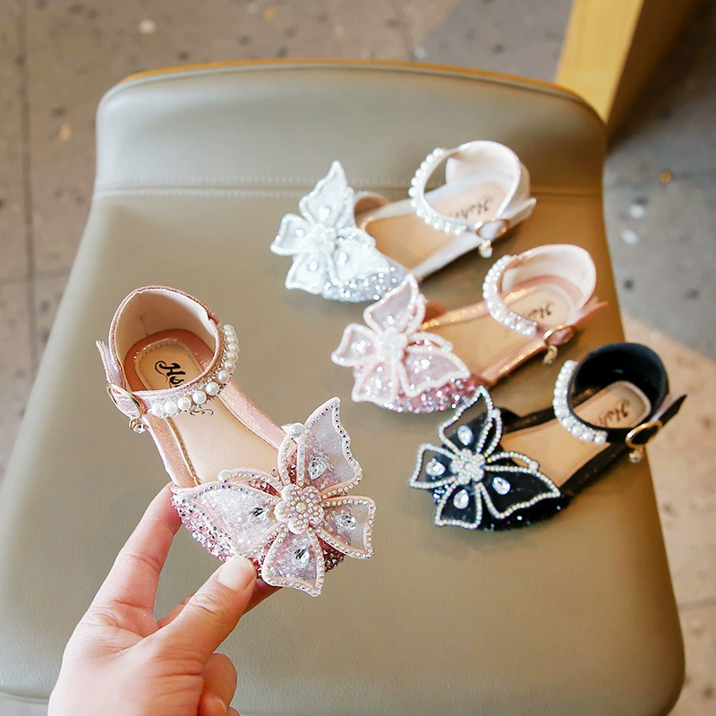 2023 весна-лето новая обувь для девочек модная обувь принцессы в Корейском стиле со стразами и бантом обувь для выступлений на мягкой подошве