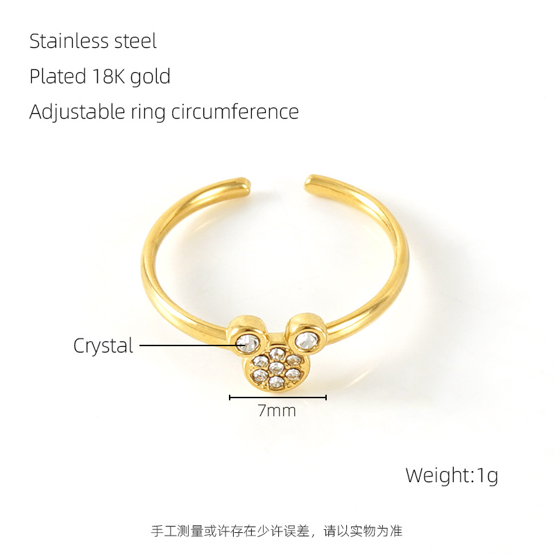 Moda nuevo anillo de diamante de acero inoxidable personalidad todo partido titanio acero 18K Luz de lujo en línea celebridad ins estilo anillo abierto