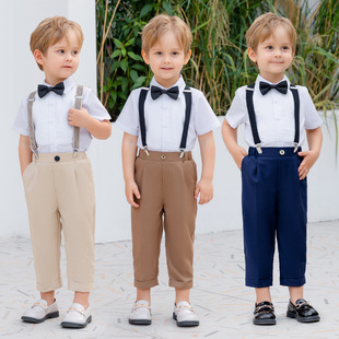 Children's Strap Pants Summer Boys' Children's Hosting Choral Performance Clothing Handsome Baby One-year-old Flower Boy Dress suit