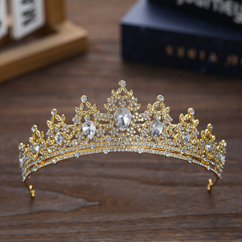 Corona de novia europea y americana color transfronteriza diamante banda de pelo barroco aleación corona vestido de boda accesorios para el cabello