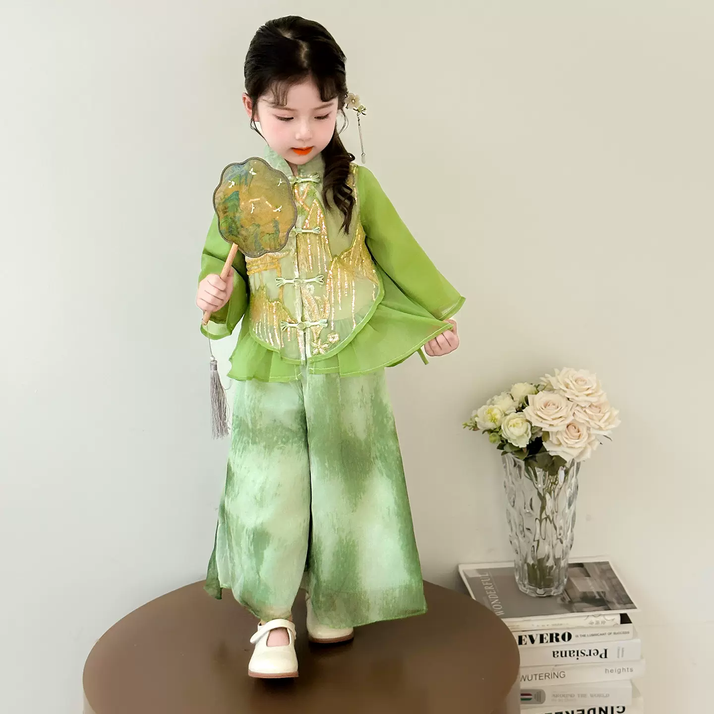 女童新中式套装春秋款2025洋气长袖青山赋古风女宝秋装汉服两件套