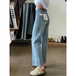 Light Blue Cropped Straight-Leg Jeans for Women, Summer, Plus-Size, Loose, Slimming, Petite, Stretchy, Baguette Cigarette Pants