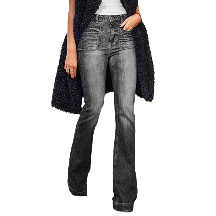 Jeans, Women's Fashion Trends, Slim Fitting Patch Pockets, Slimming High Waisted Flared Pants, Long Pants for Women_voghion.com