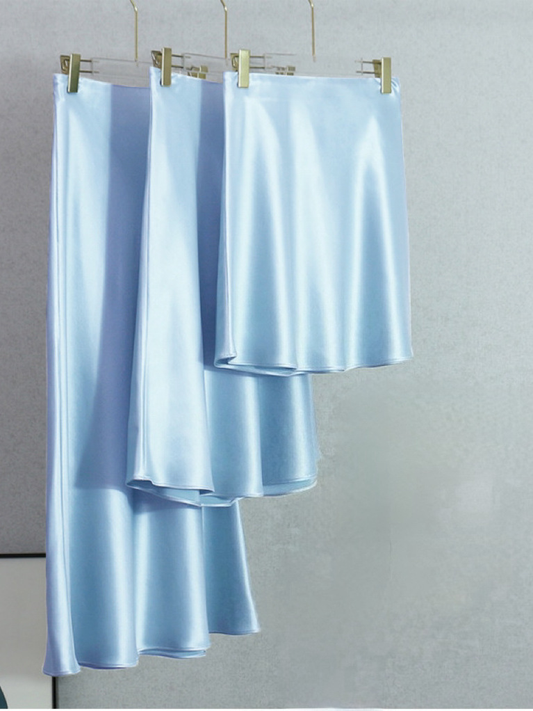 Elastic Waist Heavy Acetate A-Line Skirt, Bias-Cut Floor-Length Skirt, High-Waisted Ankle-Length Skirt, Fishtail Skirt