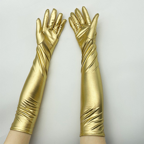 Silver Patent Leather Coated Pole Dance Performance Gloves Halloween Costume Accessories Slim Adult Gloves