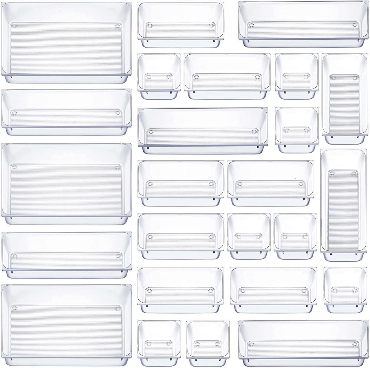 跨境条纹桌面抽屉收纳盒文具杂物整理家用化妆品透明分隔小盒子