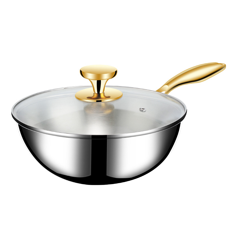 316 Wok de acero inoxidable, fondo plano doméstico, sartén sin recubrimiento, sartén antiadherente, cocina de inducción gruesa dedicada