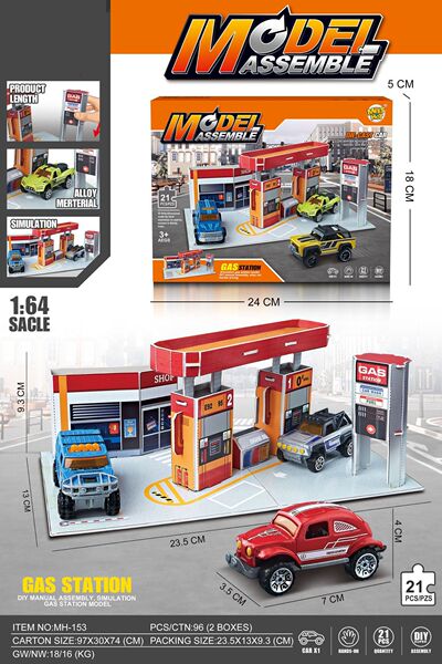 Educational Toys 3D Puzzle City Gas Station Maintenance Factory Three-Dimensional Puzzle Scene with Golden Car Set Gift