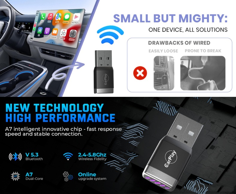 Wireless Carplay Car USB 2-in-1 Apple Android Auto 2-in-1 Screen Projection Overseas Youtube Interconnection