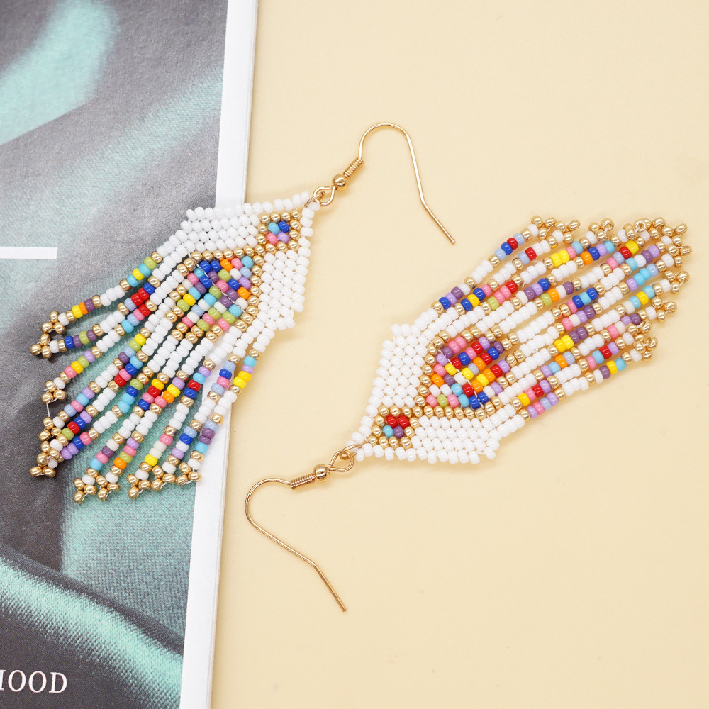 Bohemian Multicolor Glass Beaded Tassel Women's Drop Earrings 1 Pair display picture 2