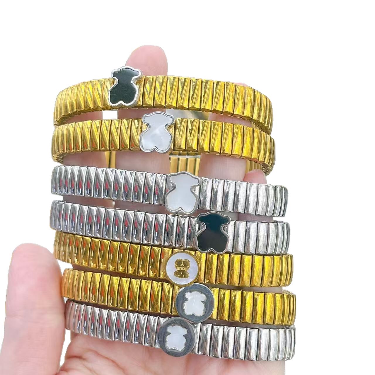 No desvanecerse transfronterizo oso pulsera de acero inoxidable elástica ligera pulsera de lujo chapado al vacío 18K cadena de reloj