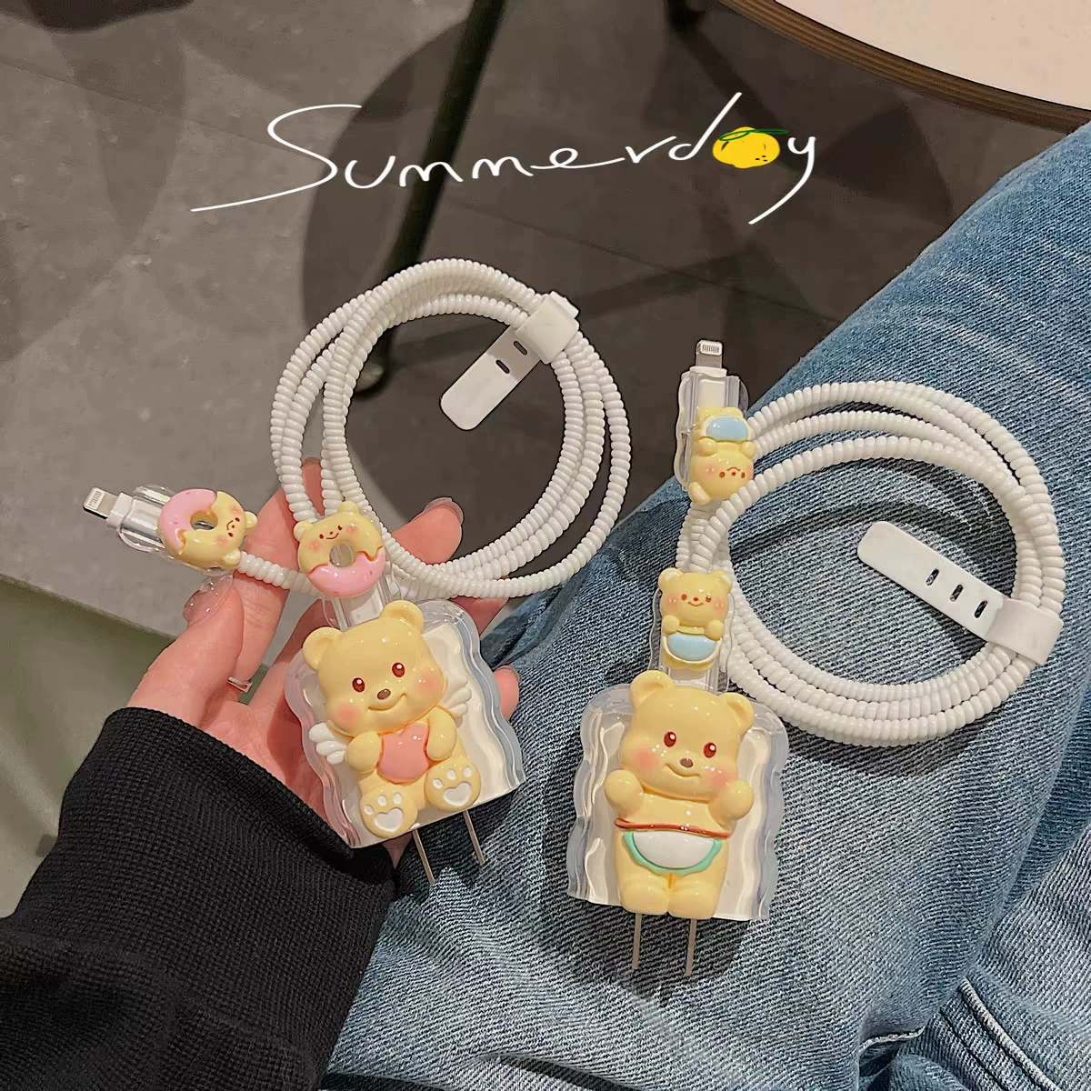 Новая модель защитного чехла для зарядного устройства Apple 16, кабеля и зарядной головки 20 Вт, противоударная, с милым мультяшным медведем