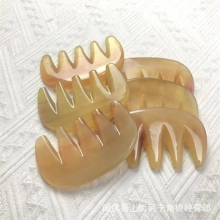 Goat Horn Five-Tooth Massage Comb Yang Jiao Shu Head Scalp Meridian Gua Sha Tool 9.5cm quality and texture