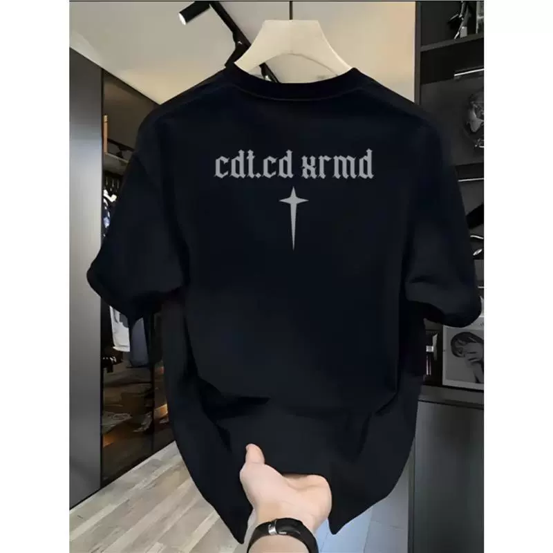 [Качественная мужская одежда] Американская модная брендовая мужская футболка с короткими рукавами, летняя белая, свободный модный топ из 100 чистого хлопка с половиной рукавов