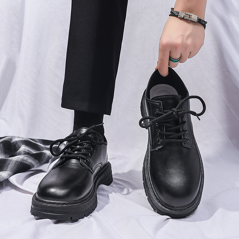 2024 spring new breathable waterproof chef shoes men's trendy versatile non-slip black leather shoes casual work shoes