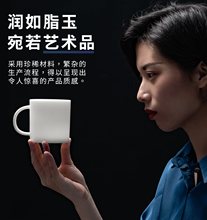 德化羊脂玉白瓷冰种玉瓷马克杯哑光磨砂陶瓷茶杯水杯咖啡带盖杯子