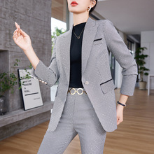 2023年秋冬季新款黑白色职业休闲西装外套女微喇裤两件套装高级感