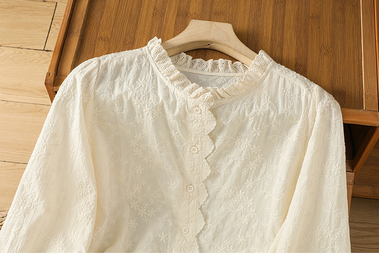 Camicia donna a maniche lunghe in cotone con pizzo e ricami_voghion.com