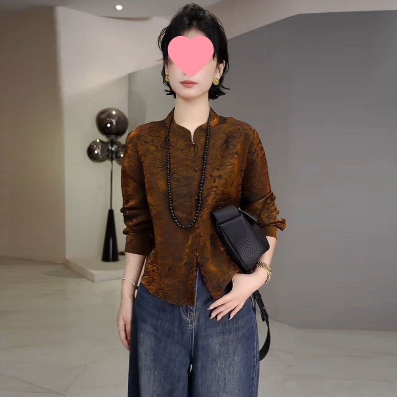 中式减龄套装女秋装新中式单排扣提花上衣+半身裙+飘带马甲三件套|undefined