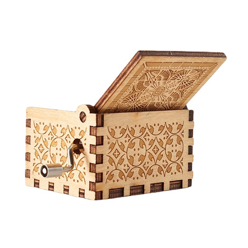 Caja de música clásica color madera manivela caja de música Simpsons en la Luna Rosa vida en stock venta al por mayor