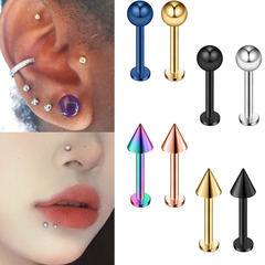 European and American-style personalized stainless steel lip studs, lip rings, nose studs, and ear bone clips—flat-bar, insert-style, pointed-cone ball lip piercings—wholesale