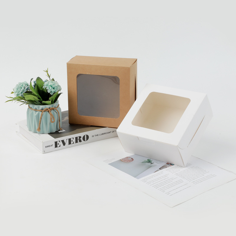 外贸款开窗蛋糕盒跨境专供披萨盒牛皮纸烘焙蛋糕包装打包盒西点盒