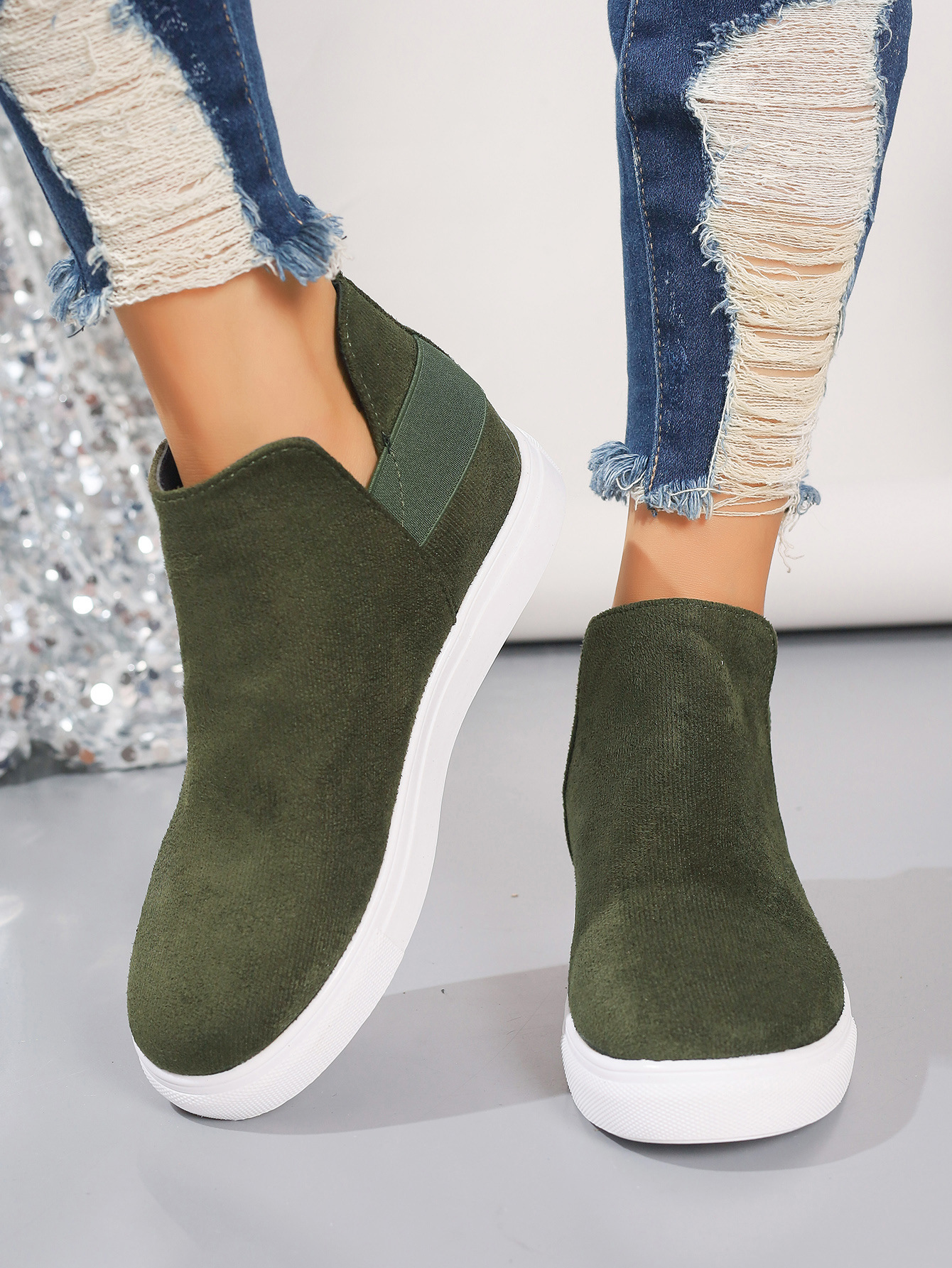 Large size women's shoes flat inside increase elastic casual sports shoes flat single shoes_voghion.com