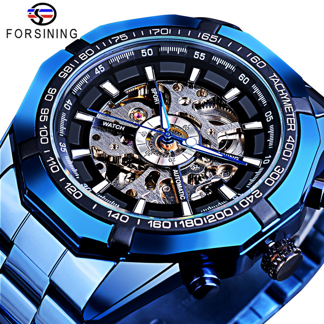 Forsining Automatic Mechanical Watch Sport Hollow 30M Life Waterproof Men's Watch Glow Watch_voghion.com