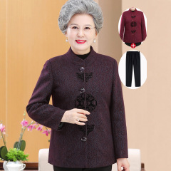 奶奶春秋唐装外套中老年人女妈妈装秋冬加绒老人太太衣服立领宽松