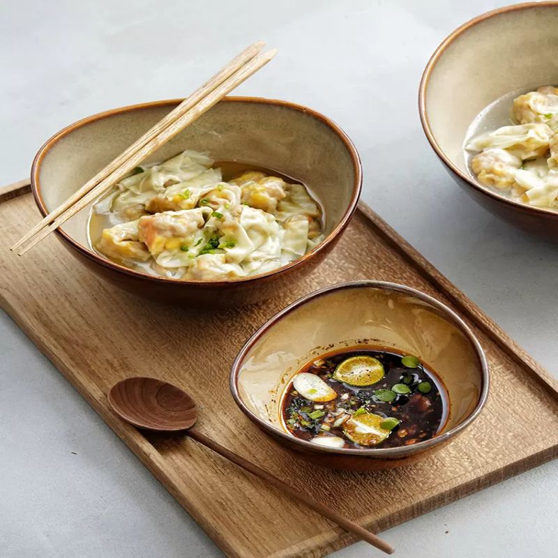 Cuencos de sopa de color europeo de color esmalte transfronterizo cuencos de arroz irregulares de cerámica cuencos de ensalada de frutas cuencos de ramen grandes