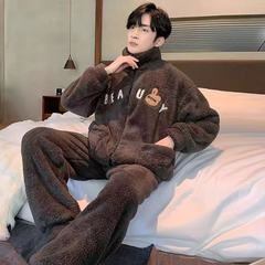 秋冬珊瑚绒男睡衣开衫套装加厚保暖男士法兰绒家居服可外穿批发