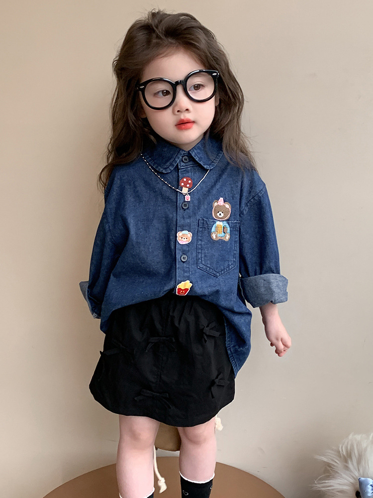 Camisas de vaqueros de niñas primavera y otoño 2025 nuevos niños vestidos con chaqueta de bebé extranjero camisa de primavera