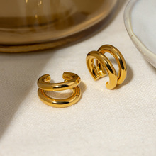 欧美跨境INS风个性潮流女式18k金不锈钢简约双层耳夹耳饰饰品批发