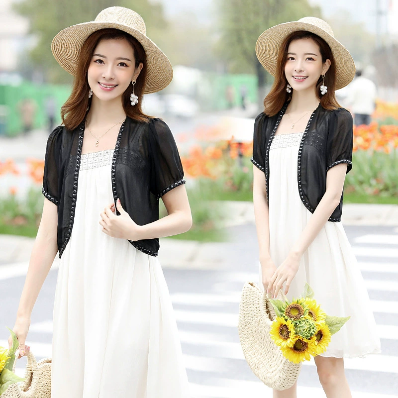 2023 кружевная рубашка/шифоновая рубашка из полиэстера, однотонный оригинальный дизайн, кардиган с V-образным вырезом и рукавами 3/4