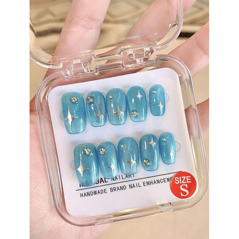 [original Real Shot] Purely Handmade Wearable Manicure Patches, Finished Blue-eyed Starburst, Sparkling Diamonds, Pure Lust Style