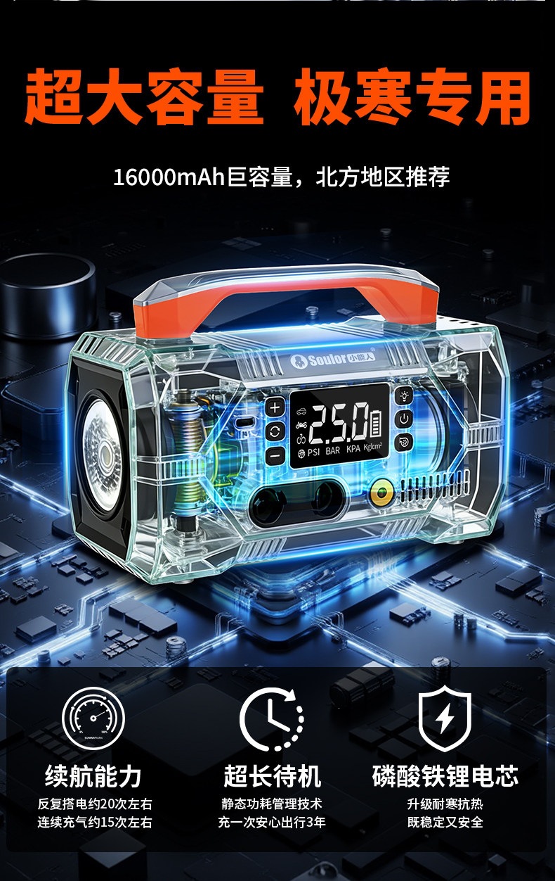 Multifunctional Car Emergency Jump Starter, Air Pump, Blower, Air Extractor, Battery Booster, and Ignition Tool