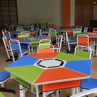 Hexagonal Training Table Painting Hexagonal Stitching Group Psychological Training Hexagonal Maker Desk Desk and Chair Art Meeting