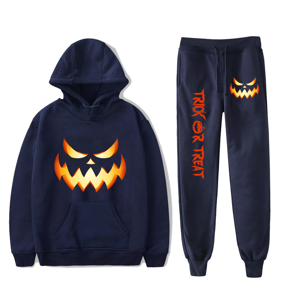 Women's Clothing creative pumpkin ghost face cartoon hooded sweatshirt leggings sports suit_voghion.com